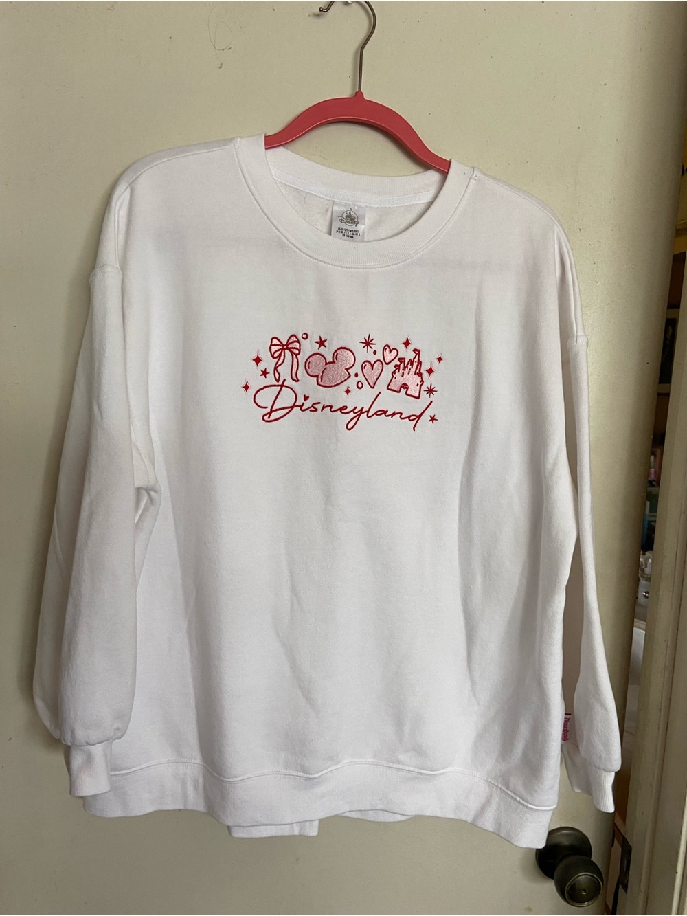 Disney White Crewneck with Red Disneyland Embroidery